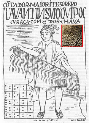 Una ilustración bien conocida de Guamán Poma de Ayala representa a un quipucamayoc, manipulando cuerdecillas de nudos. En la parte inferior izquierda del mismo dibujo, el cronista representó una clase de ábaco constituido de veinte cuadros, formados en cuatro columnas de cinco elementos. Cada cuadro contiene una serie de pequeños círculos que van de 5 a 1. Algunos de estos círculos están vacios, otros están pintados. En la pared del Sector I-A de Pusharo, una tabla similar ha sido grabada en la roca. Pertenece al grupo de figuras que identifica, según la opinión de Thierry Jamin, la presencia de un sitio arqueológico principal en la zona norte de Mameria. Se trata de una inmensa figura ovala, dividida en cuatro columnas, que incluyen de tres o cuatro cuadros. Cada uno de los cuadros consta de una serie de puntos, cuyo valor varía de 1 a 7. En dos de estos cuadros también se esculpió un rombo. Podría tratarse de una forma de escritura, donde la combinación de los valores numéricos expresaría una idea. (Según la obra de Felipe Guamán Poma de Ayala, “Nueva crónica y buen gobierno”, ver la Bibliografía, y foto : Thierry Jamin, agosto de 2006) 