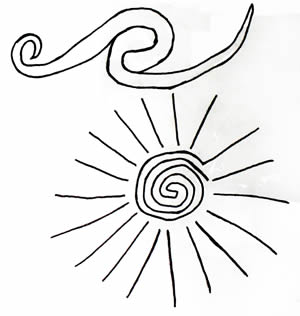 Sector I-B: detalle del sol a su cenit y de la figura en forma de doble espiral. © Thierry Jamin, 2007